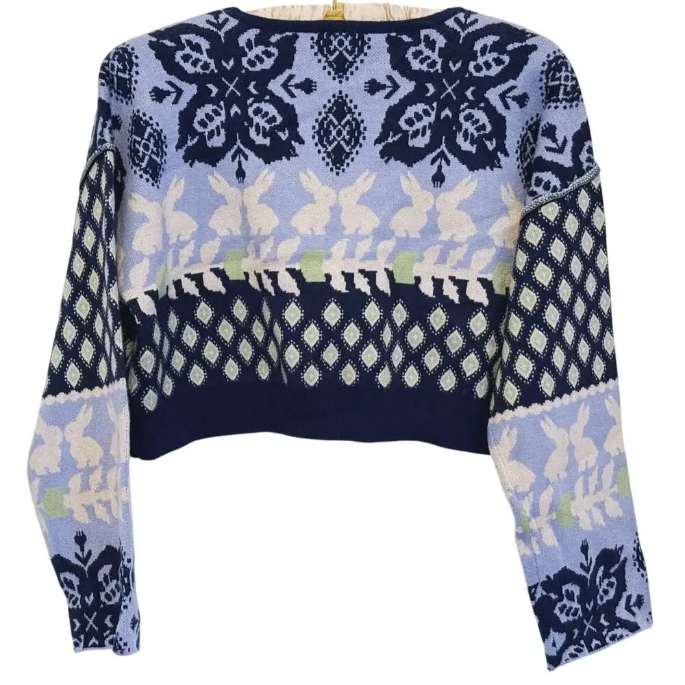 Free People Snow Bunny Knit SET Cardigan & Leggings XS Blue Lounge Nordic Indie